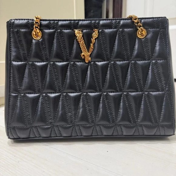 ••SOLD••AUTHENTIC Versace Virtus Quilted Leather Medium Handbag - Picture 2 of 6